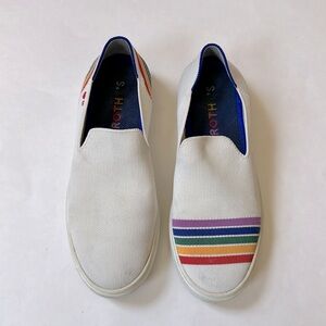 Rothy’s pride rainbow slip on size 8.5 white washable sneakers